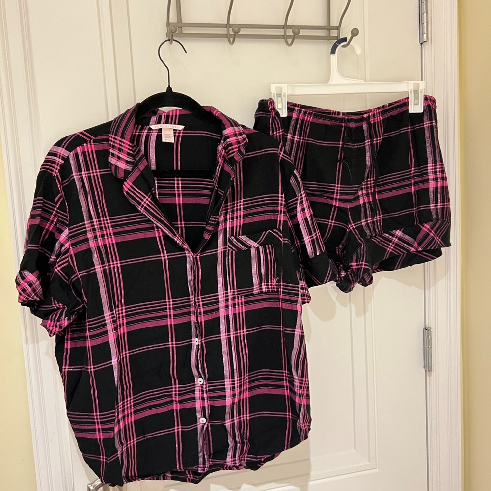 VS Black and Pink Plaid Pajama Set